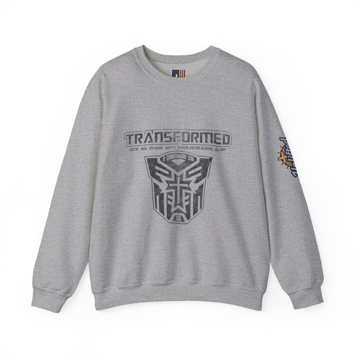 Transformer Logo Christian Sweatshirt | 2 Corinthians 3:18 Bible Verse Sweatshirt Printify