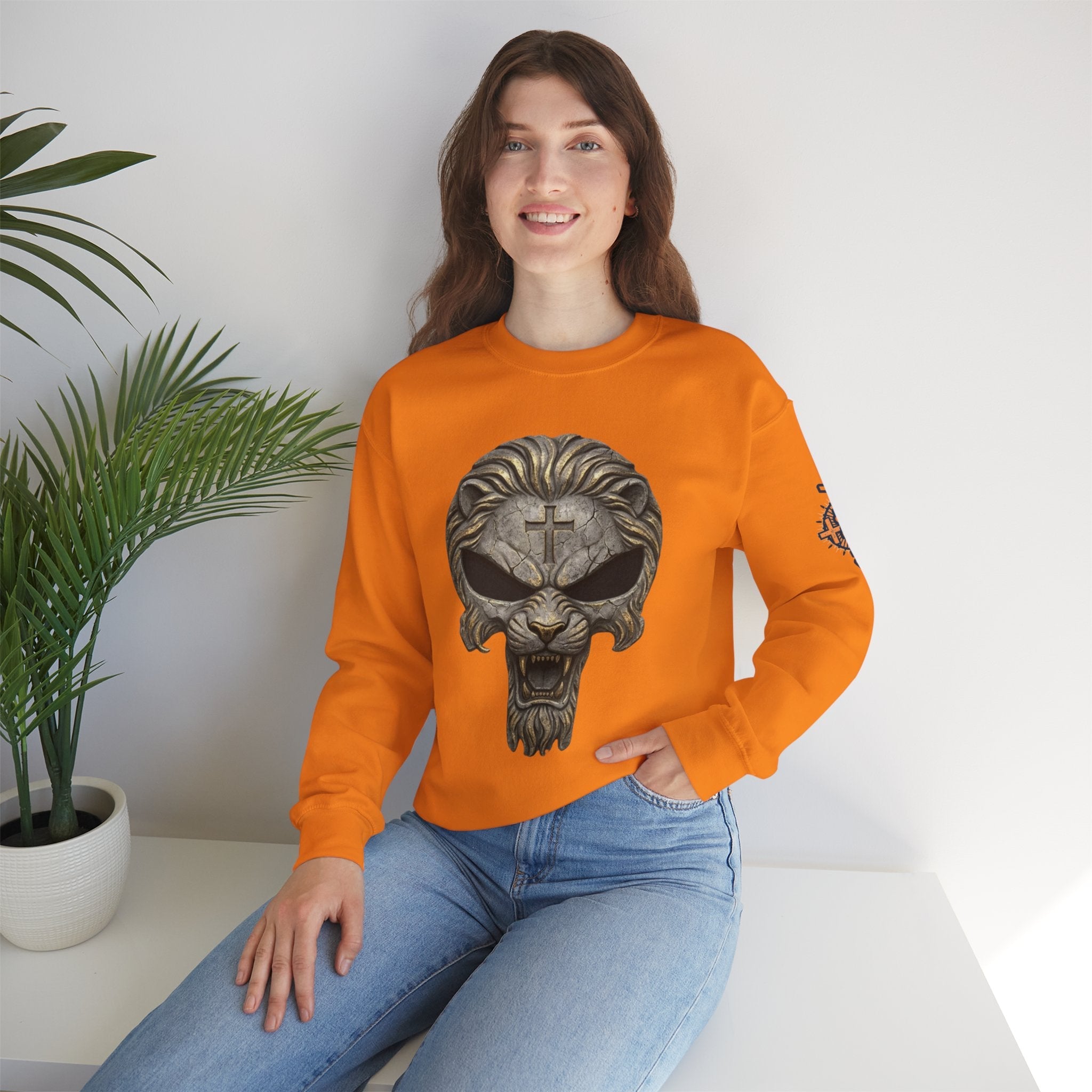 Lion of Judah Skull Christian Sweatshirt - Warrior Faith Cross Sweatshirt Printify
