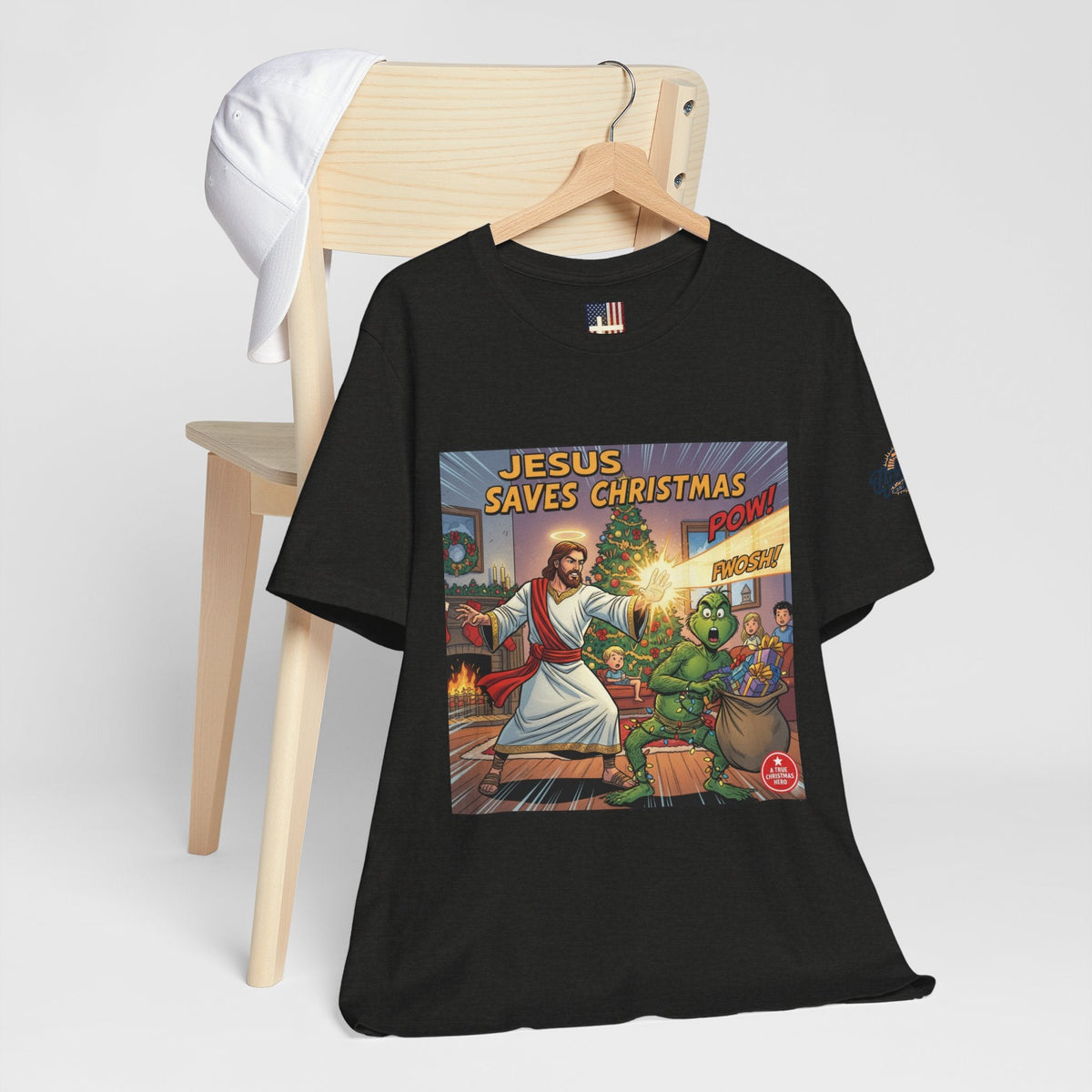 Jesus Saves Christmas T-shirt – Grinch vs Savior Light Battle Christian T-shirt for Hilarious Holiday Faith & True Joy Printify