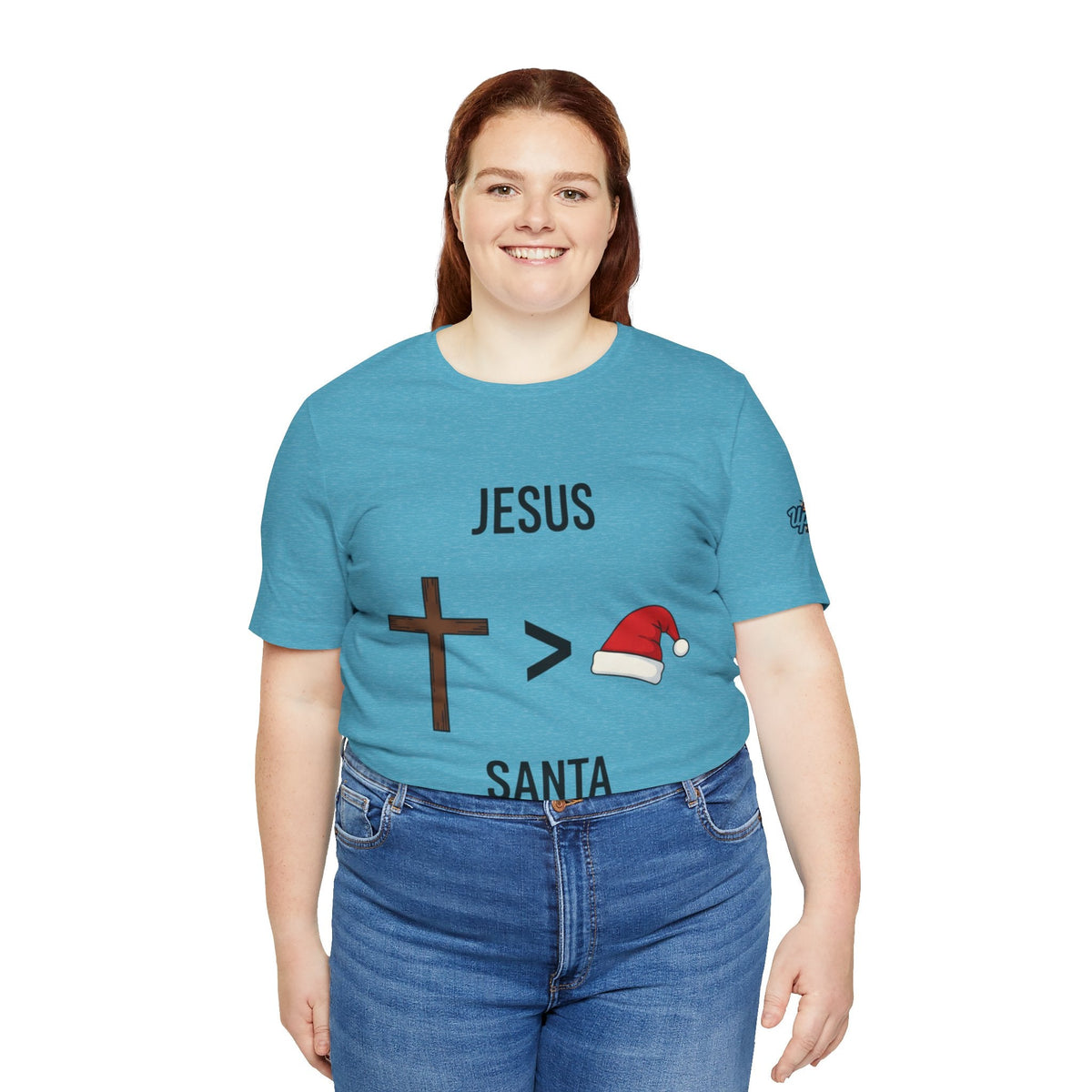 🎄 Jesus > Santa – Minimalist Christian Christmas T-Shirt | Bold Faith Over Holiday Tee | Cross vs Santa Hat Design | Uplifted Gear Printify