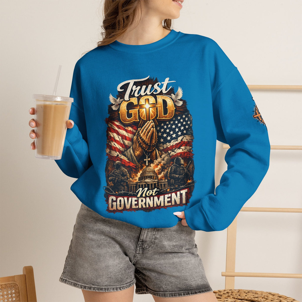 Trust God Not Government Sweatshirt — Vintage Patriotic Christian Sweatshirt Printify