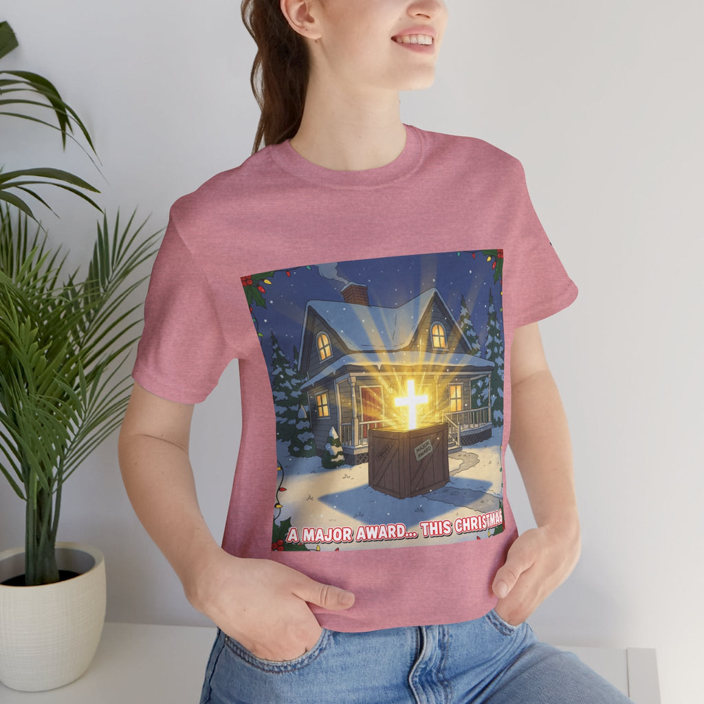 A Major Award This Christmas T-shirt – Fragile Leg Lamp Parody Cross Unboxing Christian T-shirt for Hilarious Faith & Holiday Glow Printify