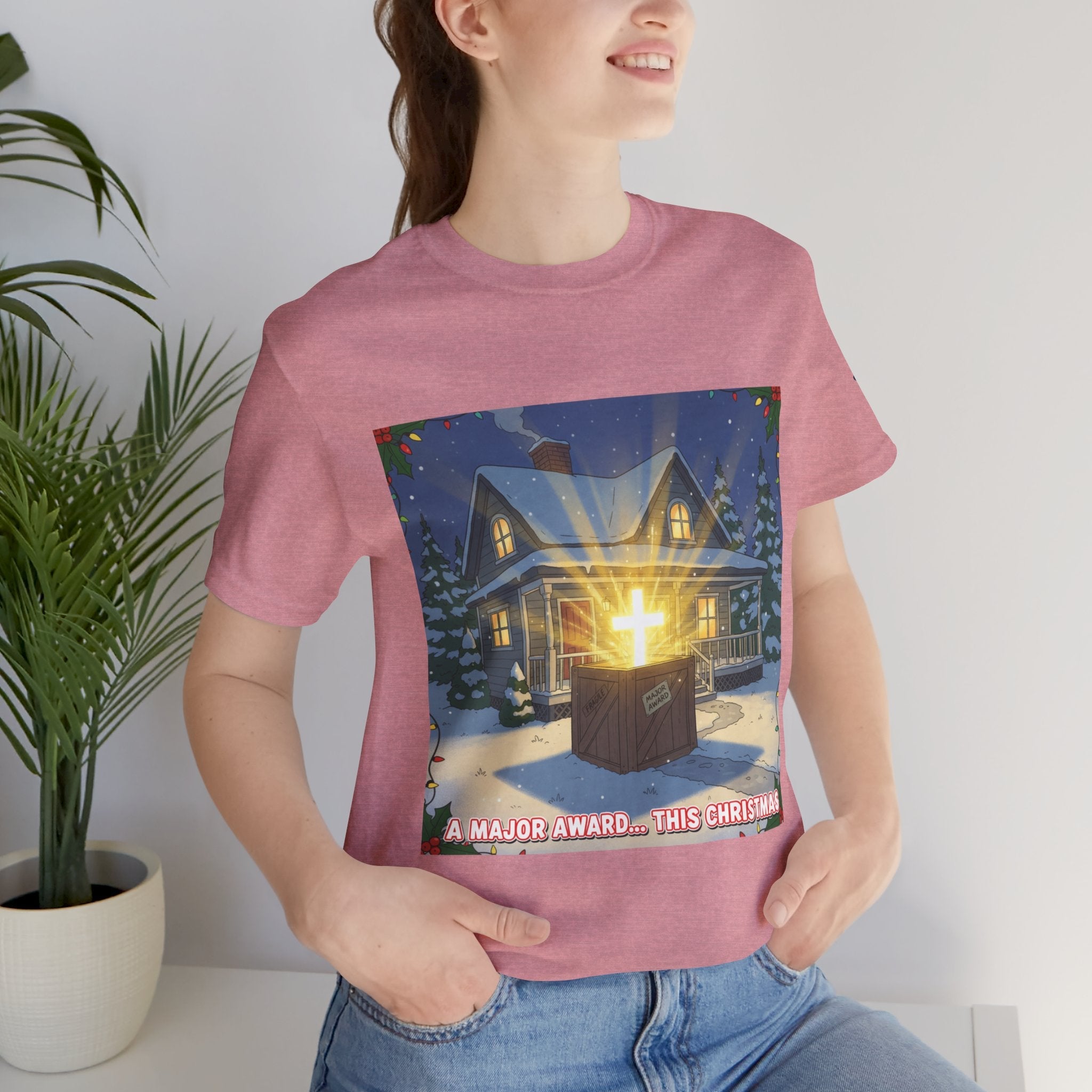 A Major Award This Christmas T-shirt – Fragile Leg Lamp Parody Cross Unboxing Christian T-shirt for Hilarious Faith & Holiday Glow Printify