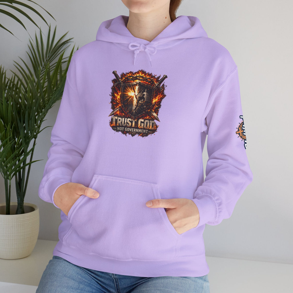 Trust God Not Government Shield Hoodie — Patriotic Christian Faith Hoodie Printify