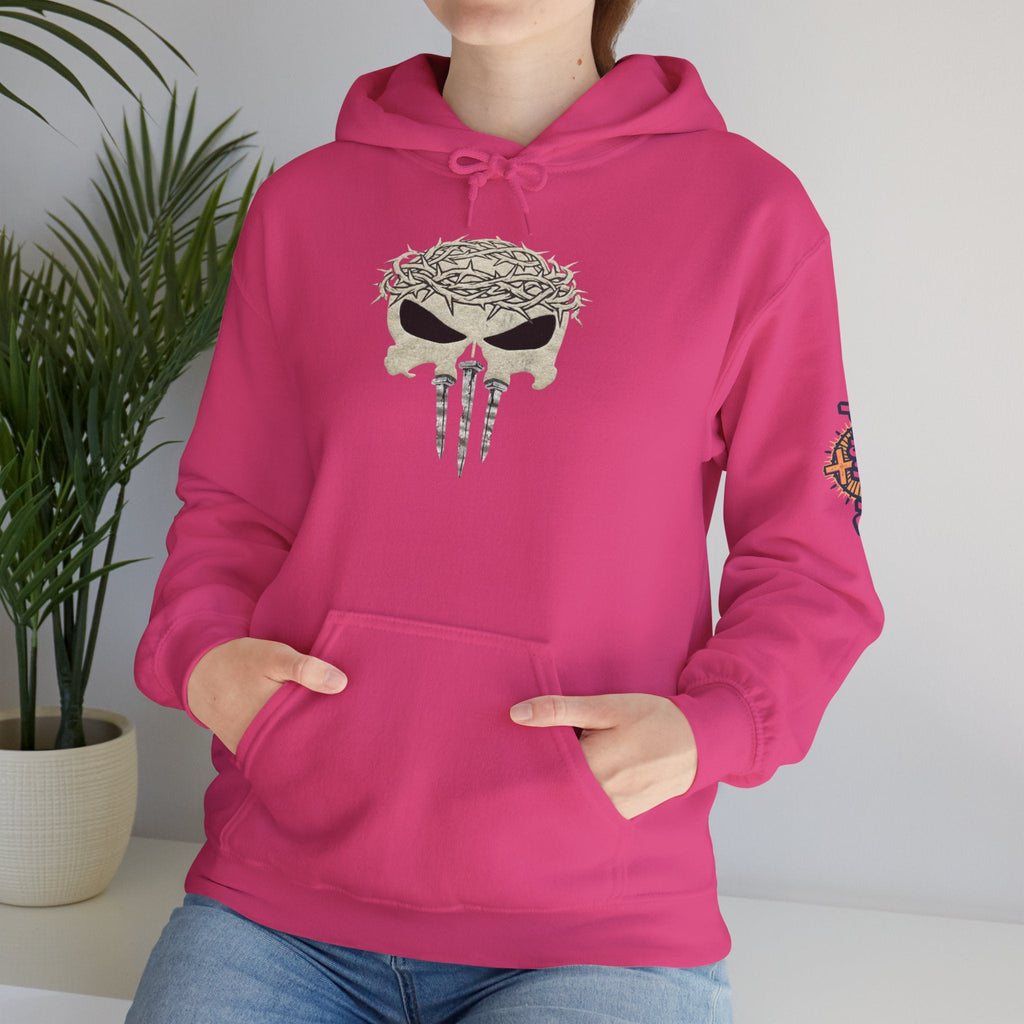 Christian Skull Hoodie - Crown of Thorns & Nails - Warrior Faith Hoodie Printify