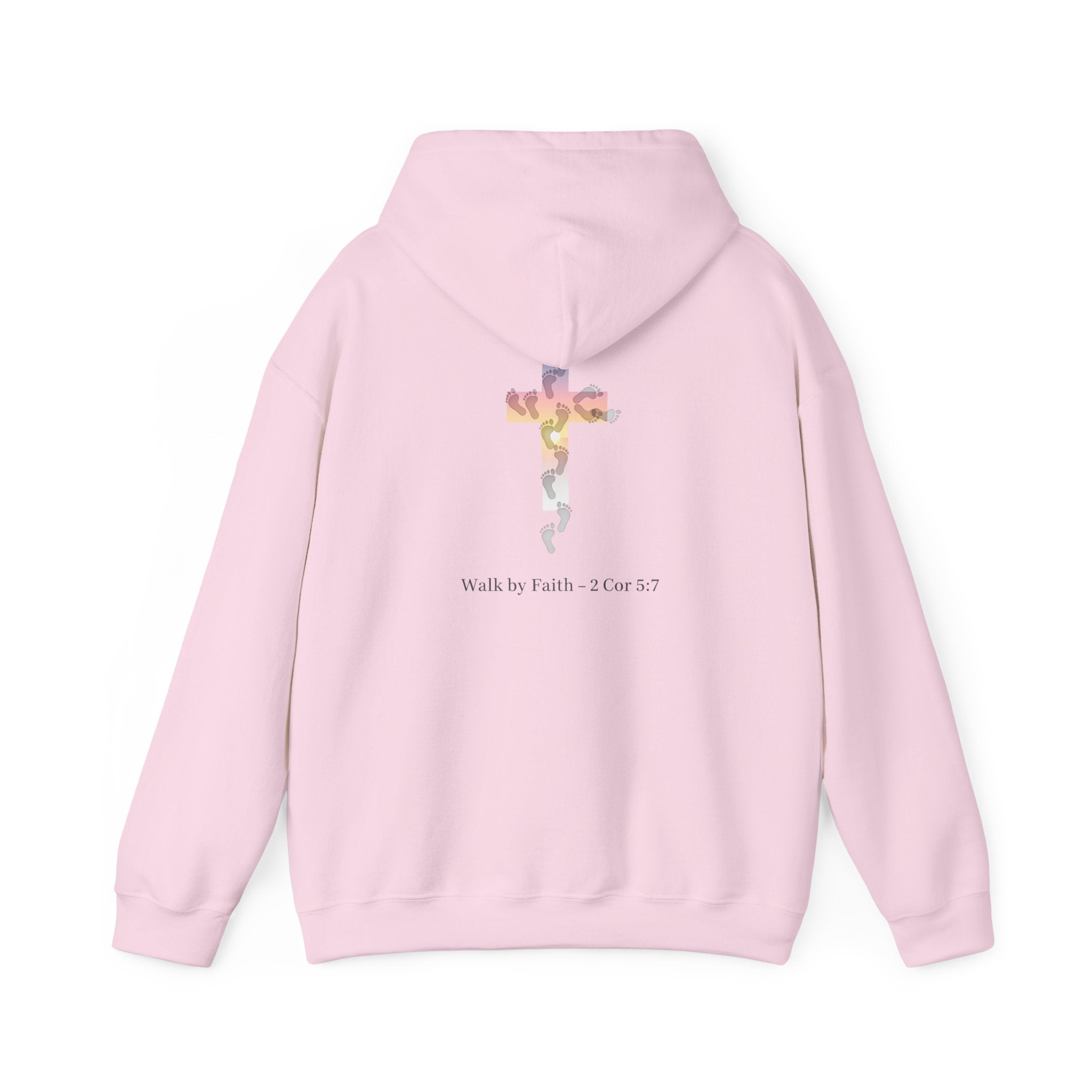 Walk by Faith Hoodie – Cross & Footprints Christian Hoodie for Cozy Inspiration Printify