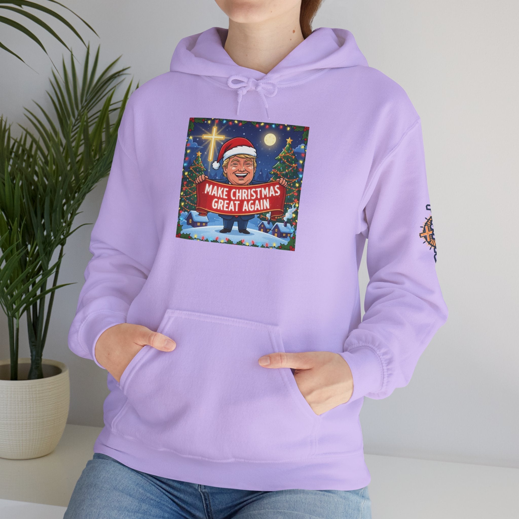 🎄 Make Christmas Great Again – Patriotic Christian Christmas Hoodie | Bold Holiday Faith Tee | Red & White Banner Design | Uplifted Gear Printify