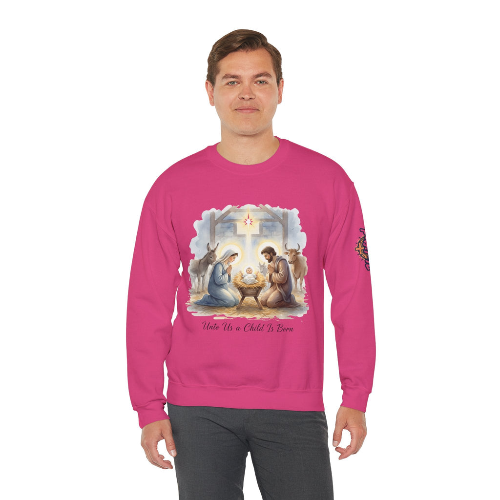 Unto Us a Child is Born Sweatshirt – Isaiah 9:6 Nativity Manger Scene Christian Christmas Sweatshirt for Holy Night Faith Printify
