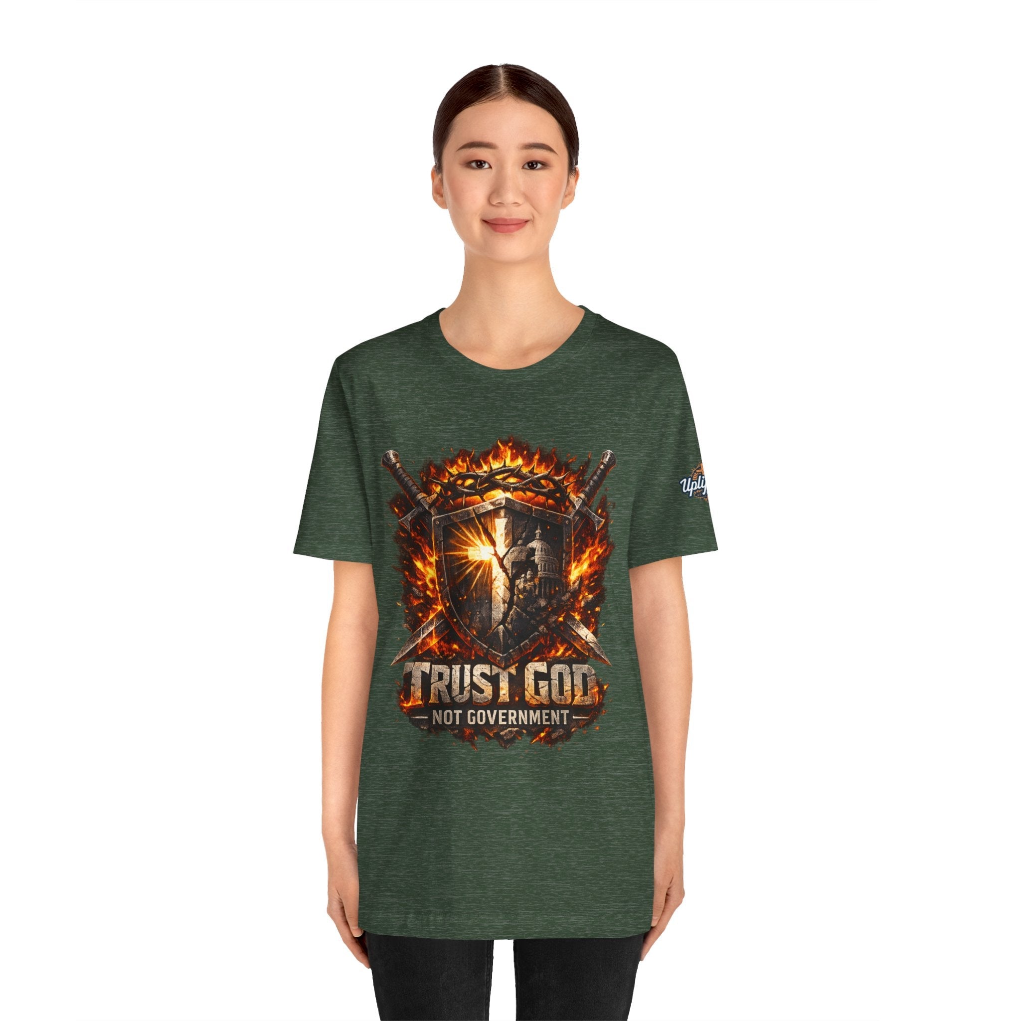 Trust God Not Government Shield Tee — Patriotic Christian Faith T-Shirt Printify