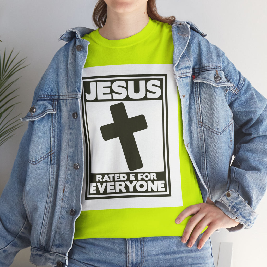 Jesus, Rated E for Everyone T-shirt - Gamer Faith T-shirt - Christian Video Game Parody Printify