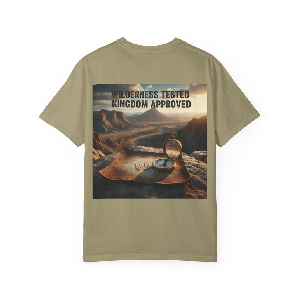 Wilderness Tested Kingdom Approved T-shirt – Mountain Desert Compass Crown Christian T-shirt for Biblical Adventure Faith Printify