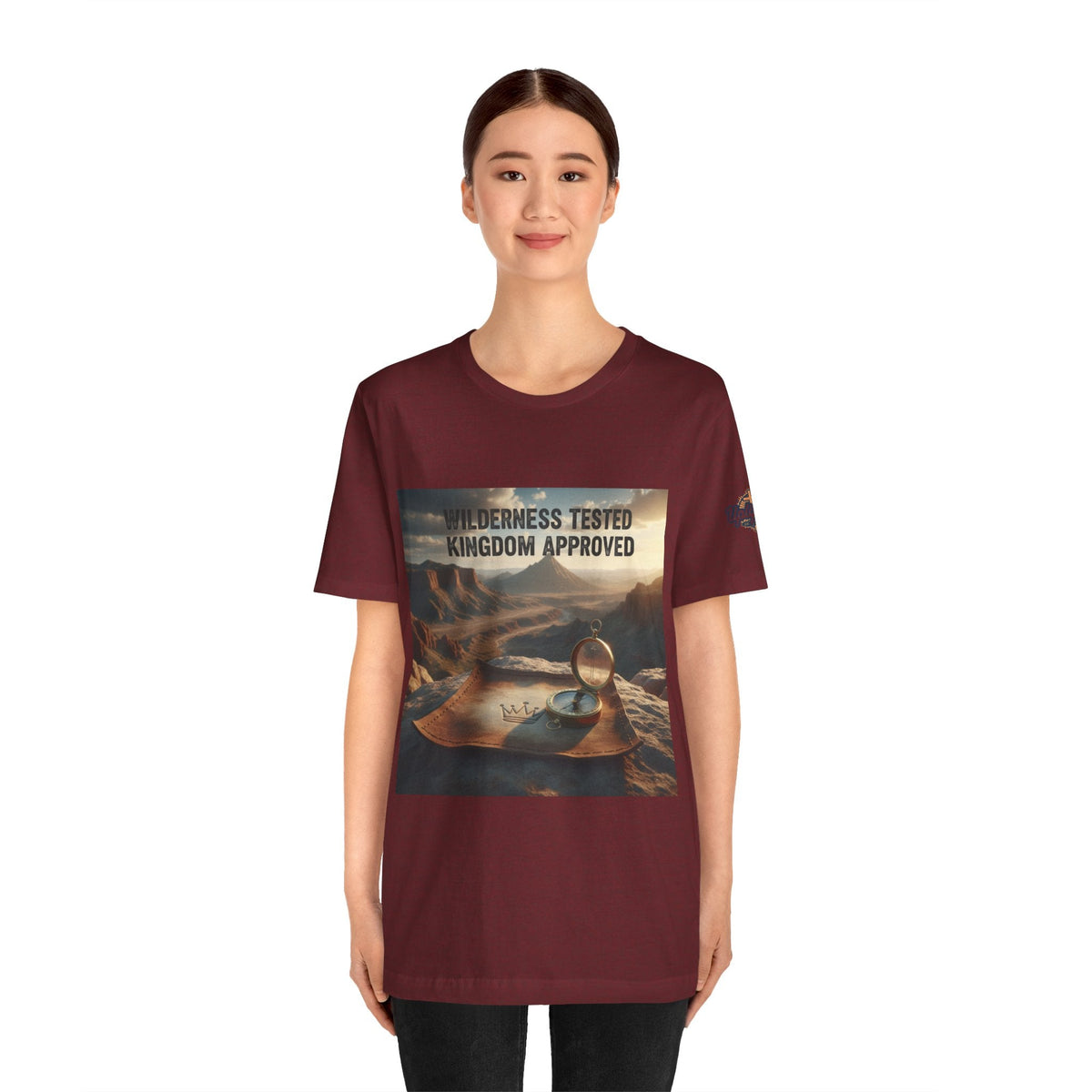 Wilderness Tested Kingdom Approved T-shirt – Mountain Desert Compass Crown Christian T-shirt for Biblical Adventure Faith Printify