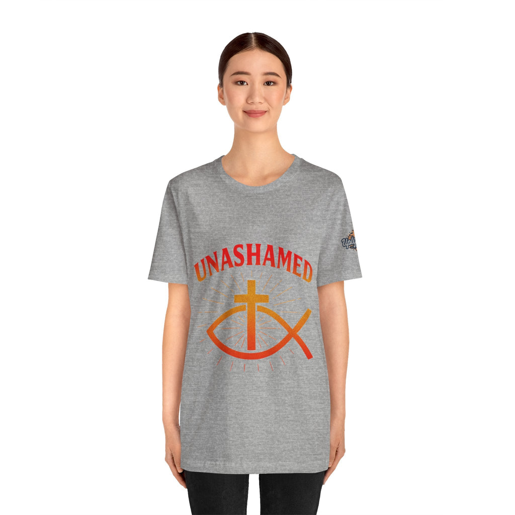 Unashamed T-shirt – Ichthys Jesus Fish & Cross Christian T-shirt for Romans 1:16 Bold Faith Printify