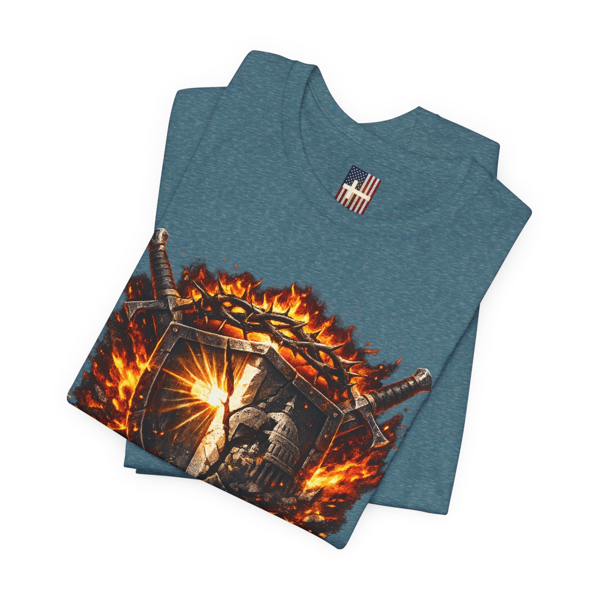 Trust God Not Government Shield Tee — Patriotic Christian Faith T-Shirt Printify