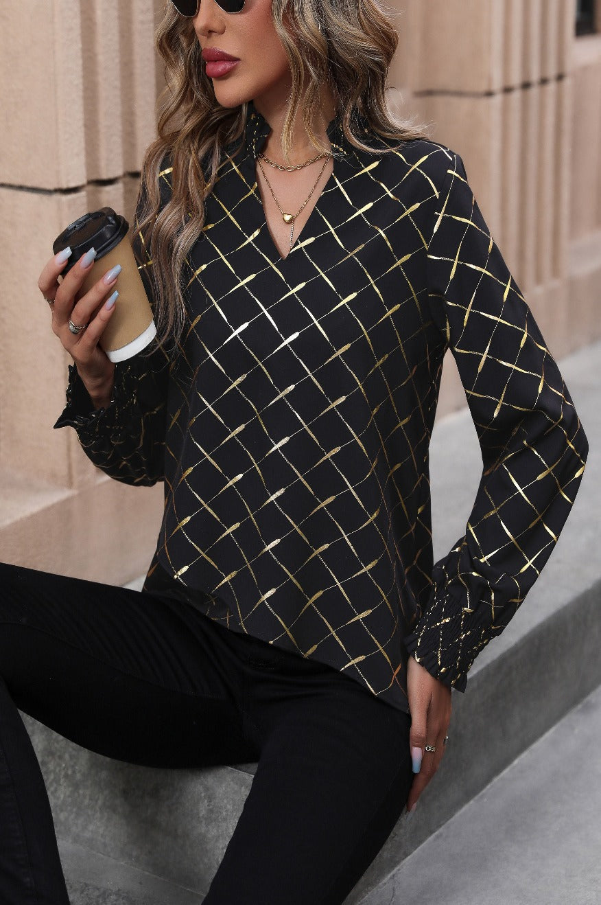 Gold Shimmer Long Sleeve Blouse Pretty Little Patriot