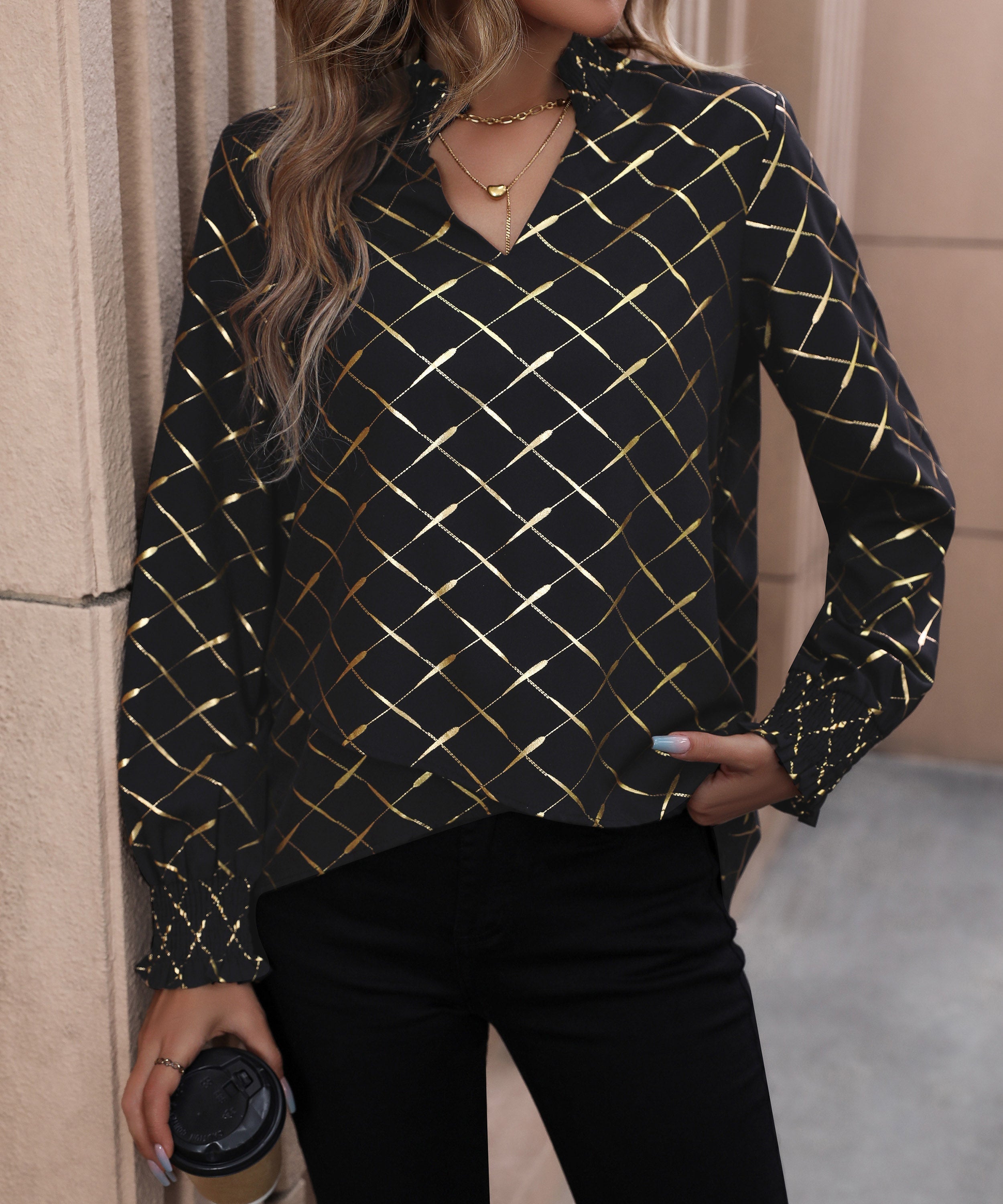 Gold Shimmer Long Sleeve Blouse Pretty Little Patriot