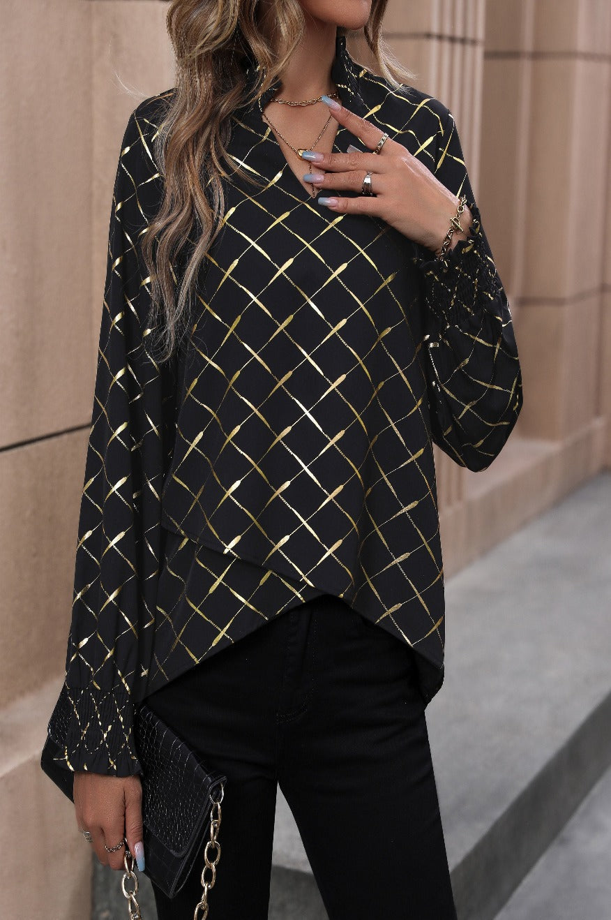 Gold Shimmer Long Sleeve Blouse Pretty Little Patriot