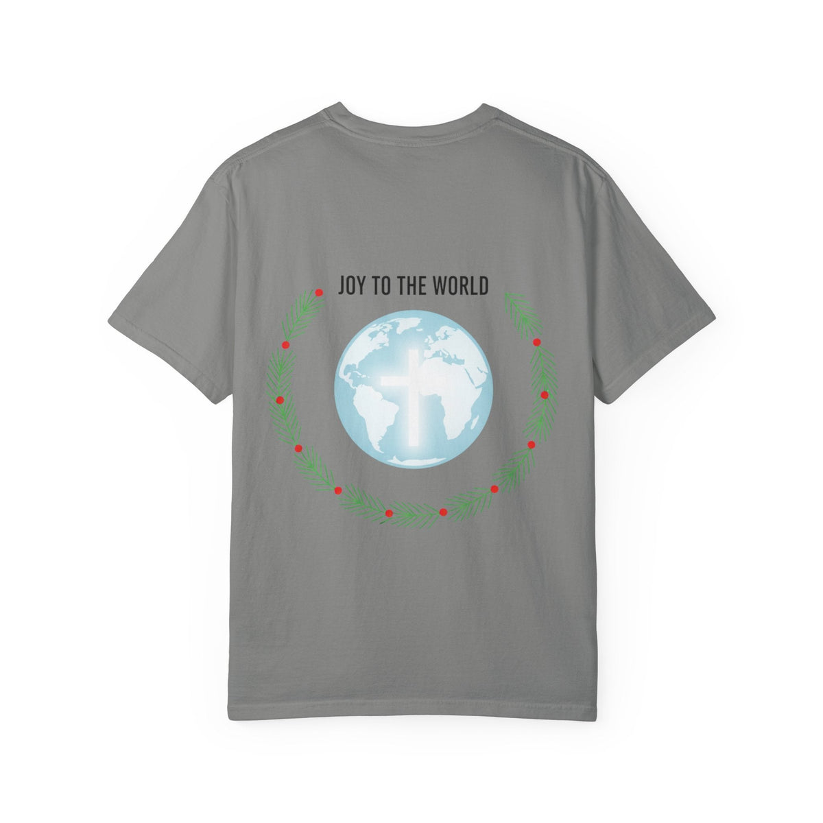 Joy to the World T-shirt – Wreath Earth Nativity Christian Christmas T-shirt for Isaiah 9:6 Holiday Faith & Festive Joy Printify