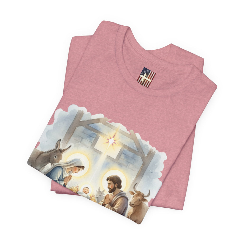 Unto Us a Child is Born T-shirt – Isaiah 9:6 Nativity Manger Scene Christian Christmas T-shirt for Holy Night Faith Printify