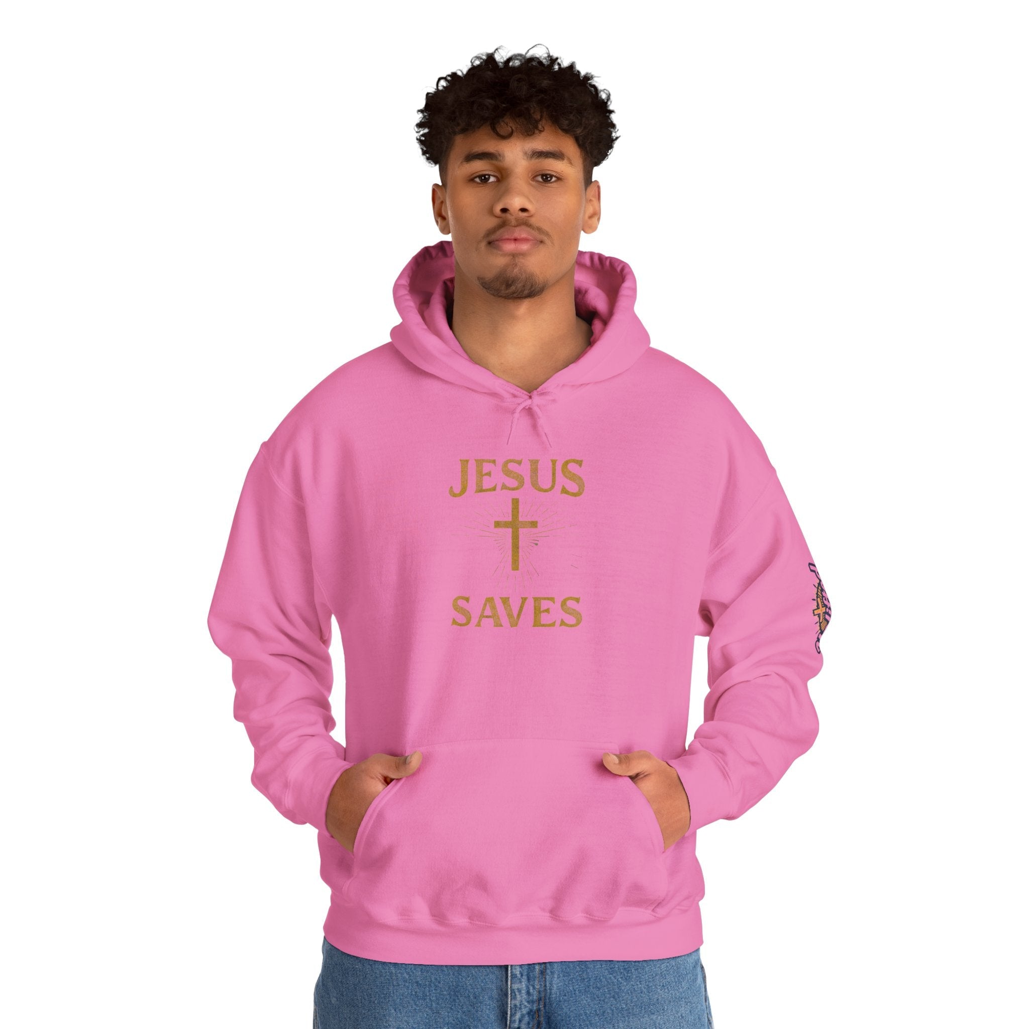 Jesus Saves Hoodie – Radiant Cross & Rays of Light Christian Sweatshirt for Eternal Hope & Faith Printify