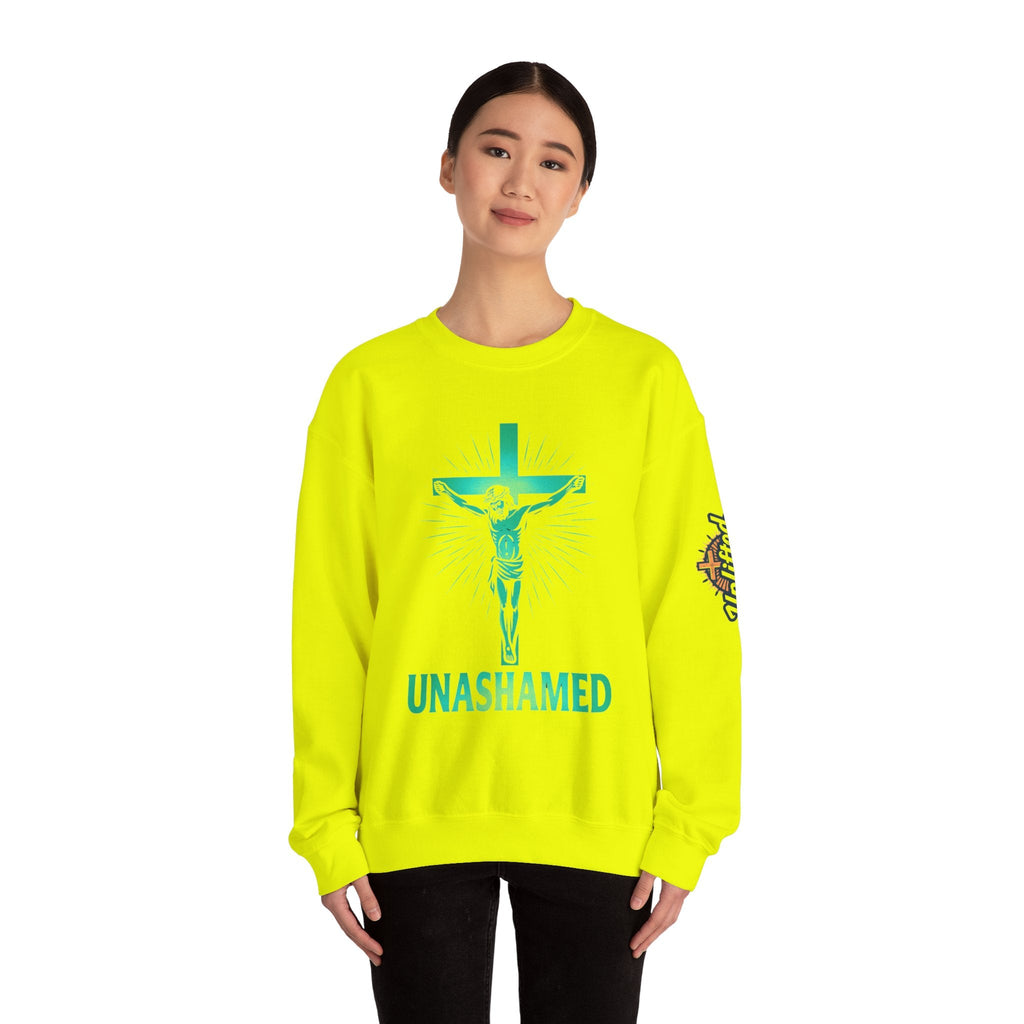 Unashamed Sweatshirt – Romans 1:16 Crucifixion Christian Sweatshirt for Bold Unwavering Faith Printify