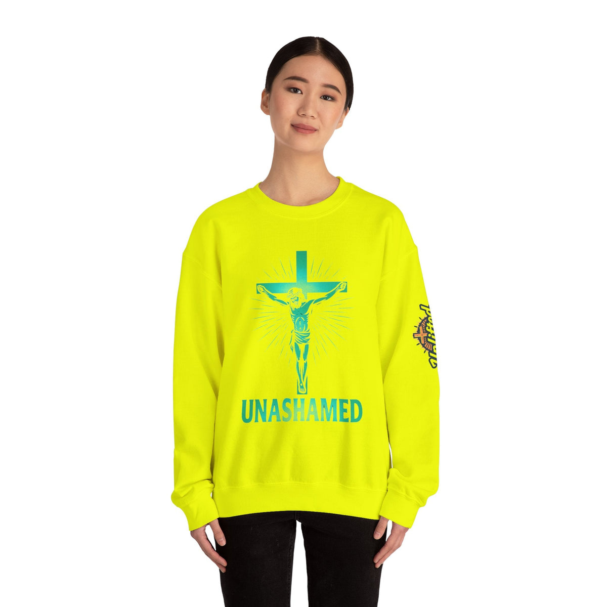 Unashamed Sweatshirt – Romans 1:16 Crucifixion Christian Sweatshirt for Bold Unwavering Faith Printify