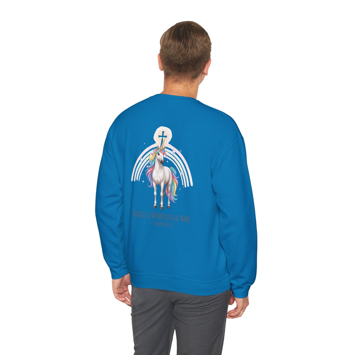 Unique Unicorn Sweatshirt – Rainbow Cross Psalm 139:14 Christian Sweatshirt for Wonderfully Made Printify