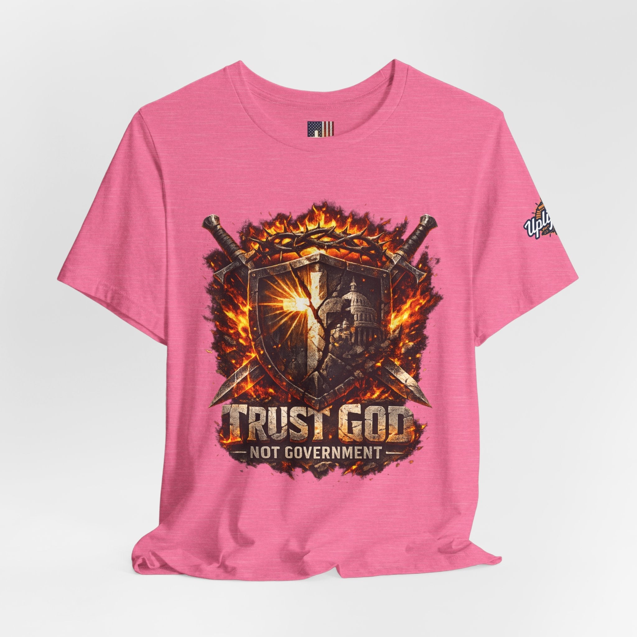 Trust God Not Government Shield Tee — Patriotic Christian Faith T-Shirt Printify