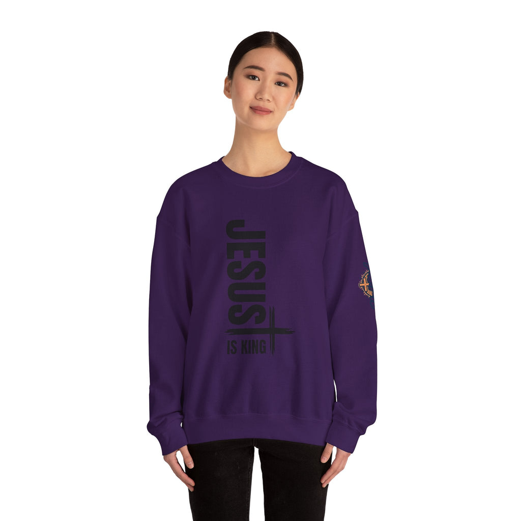 Jesus Is King Sweatshirt | Modern Typographic Cross Christian Sweatshirt Printify