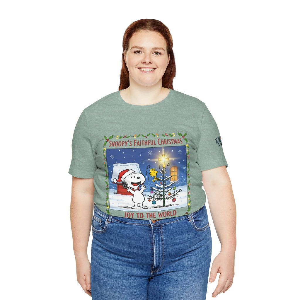 🎄 Faithful Christmas Friends – Christian Holiday T-Shirt | Festive Tree & Cartoon Duo | Heartwarming Christmas Tee by Uplifted Gear Printify