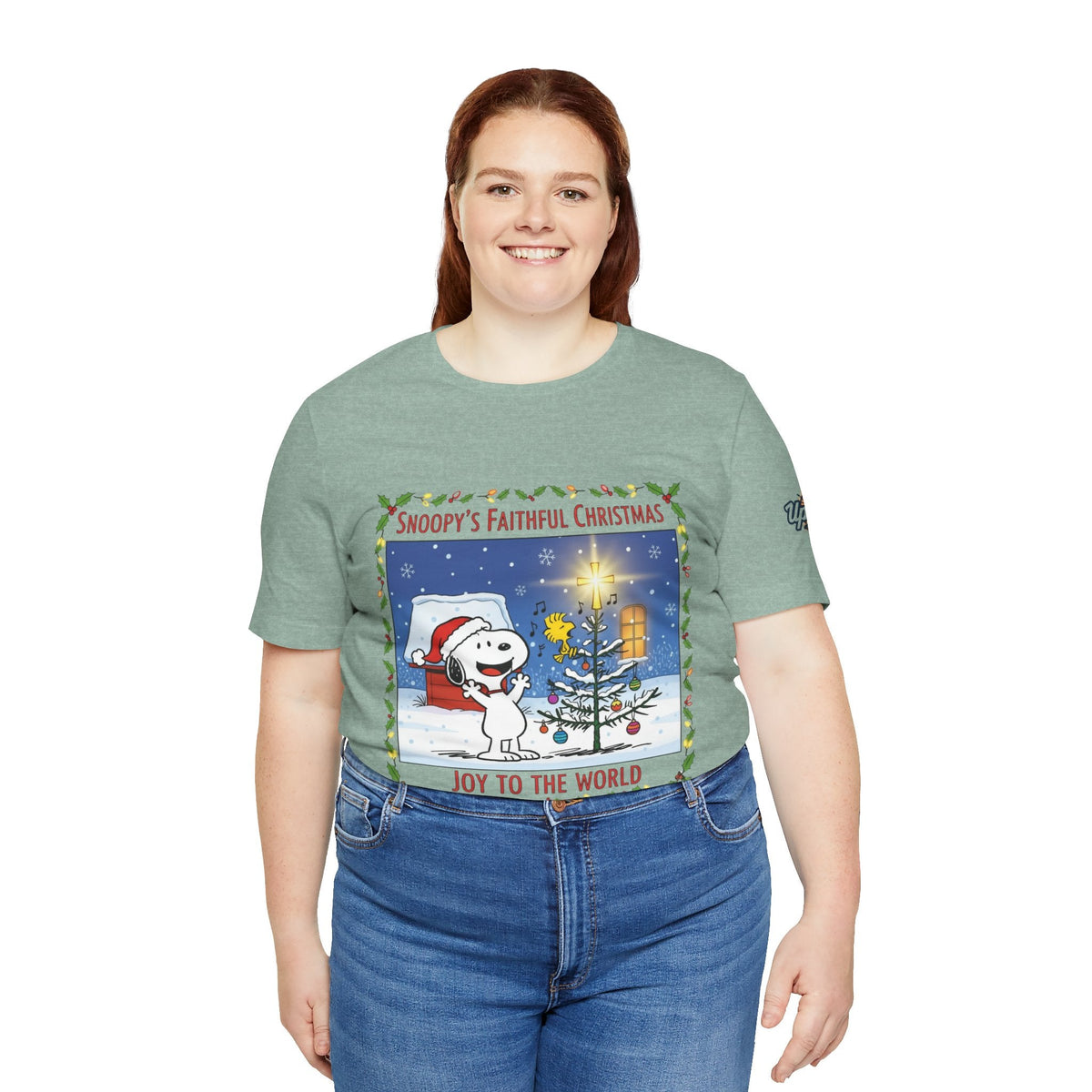 🎄 Faithful Christmas Friends – Christian Holiday T-Shirt | Festive Tree & Cartoon Duo | Heartwarming Christmas Tee by Uplifted Gear Printify