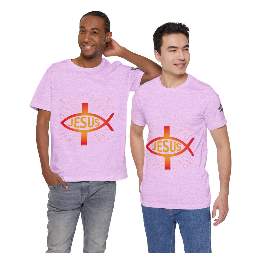 Jesus Ichthys T-shirt – Christian Fish Symbol with Cross & Jesus Inscription T-shirt for Eternal Faith & Streetwear Printify