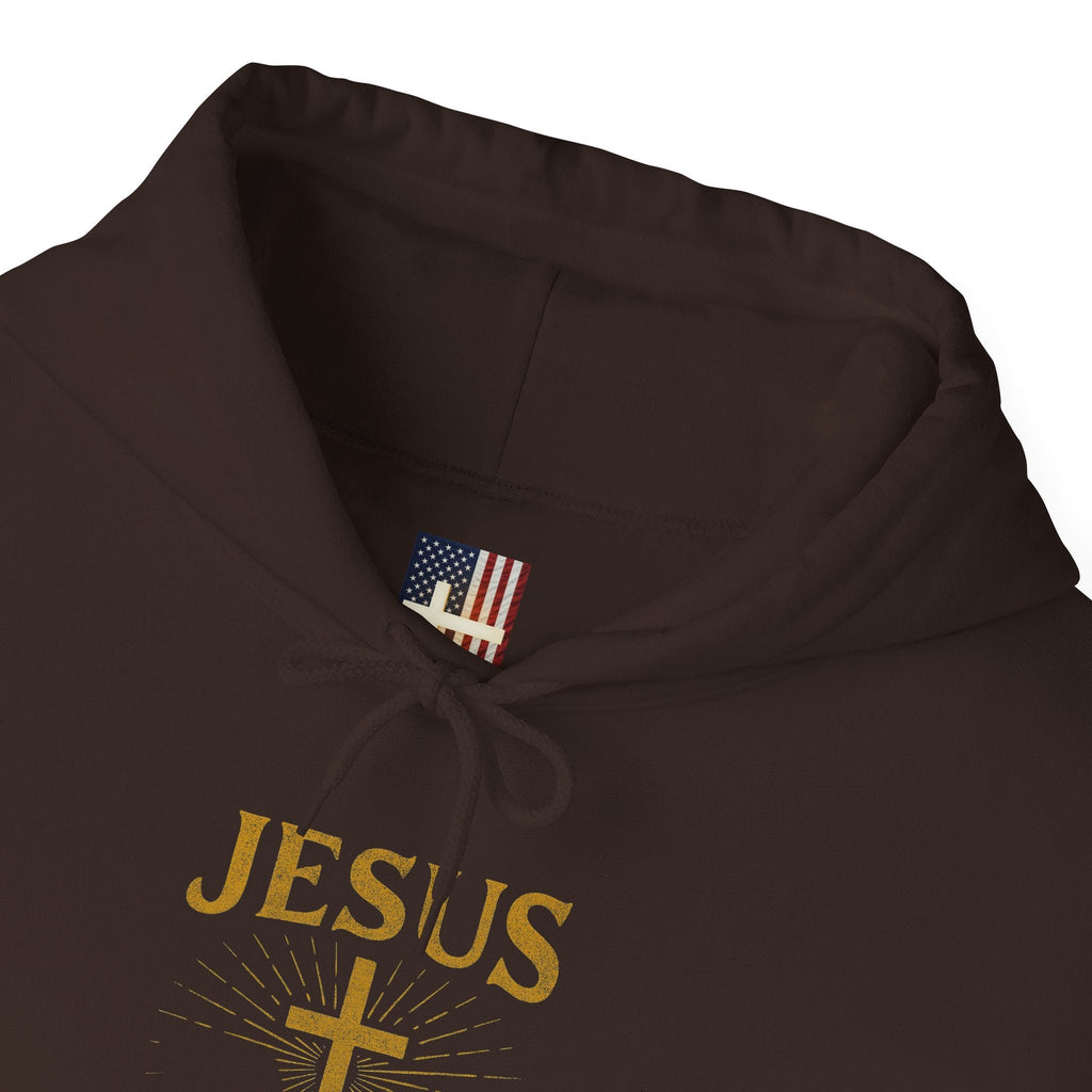 Jesus Saves Hoodie – Radiant Cross & Rays of Light Christian Sweatshirt for Eternal Hope & Faith Printify