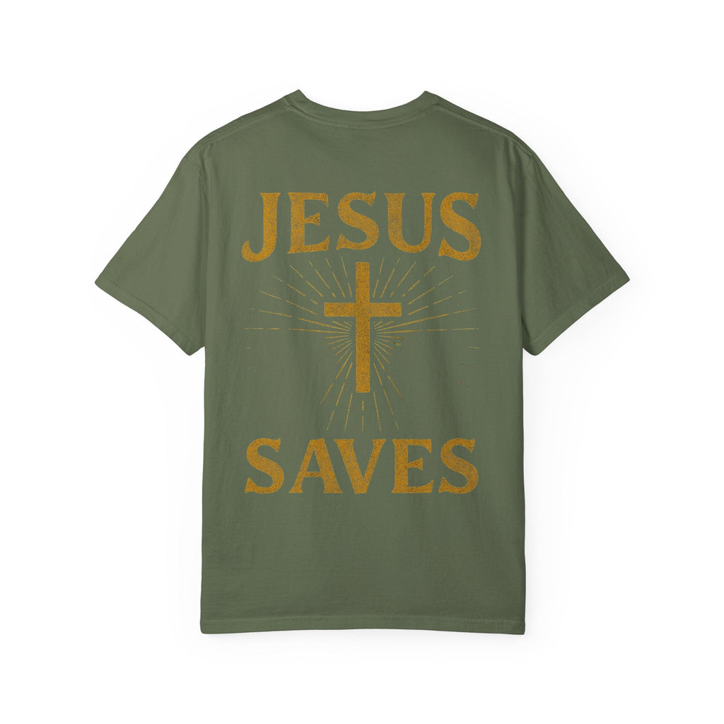 Jesus Saves T-shirt – Radiant Cross & Rays of Light Christian T-shirt for Eternal Hope & Faith Printify