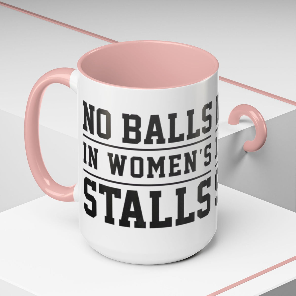 The Lord Says No Balls in Women's Stalls Accent Coffee Mug — Bold Typography 11/15oz Printify