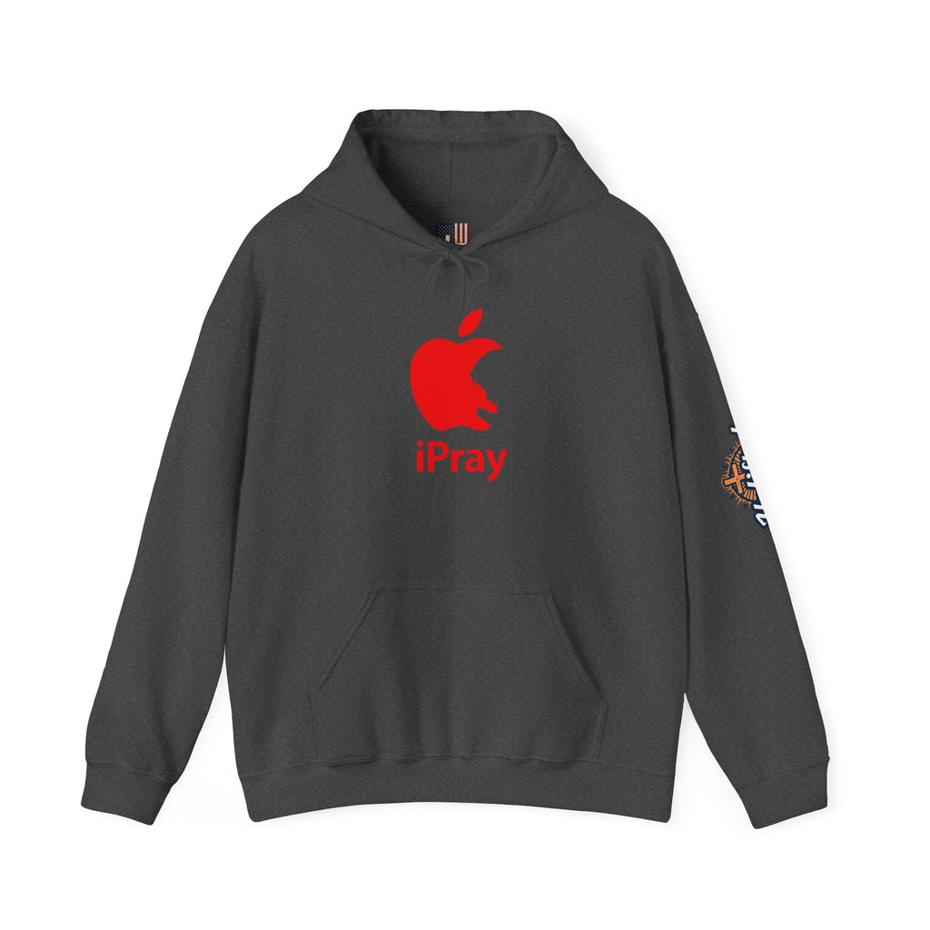 iPray Apple Logo Hoodie — Funny Christian Hoodie (Minimal Red Apple Graphic) Printify