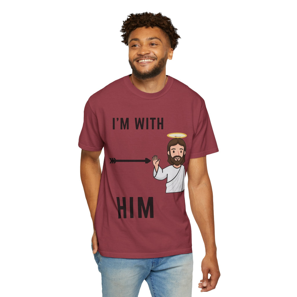 🔥 I’m With Him → Christian T-Shirt | Arrow Pointing to Jesus | Minimalist Faith Tee | Subtle Cross Design | Bible-Inspired Apparel by Uplifted Gear Printify