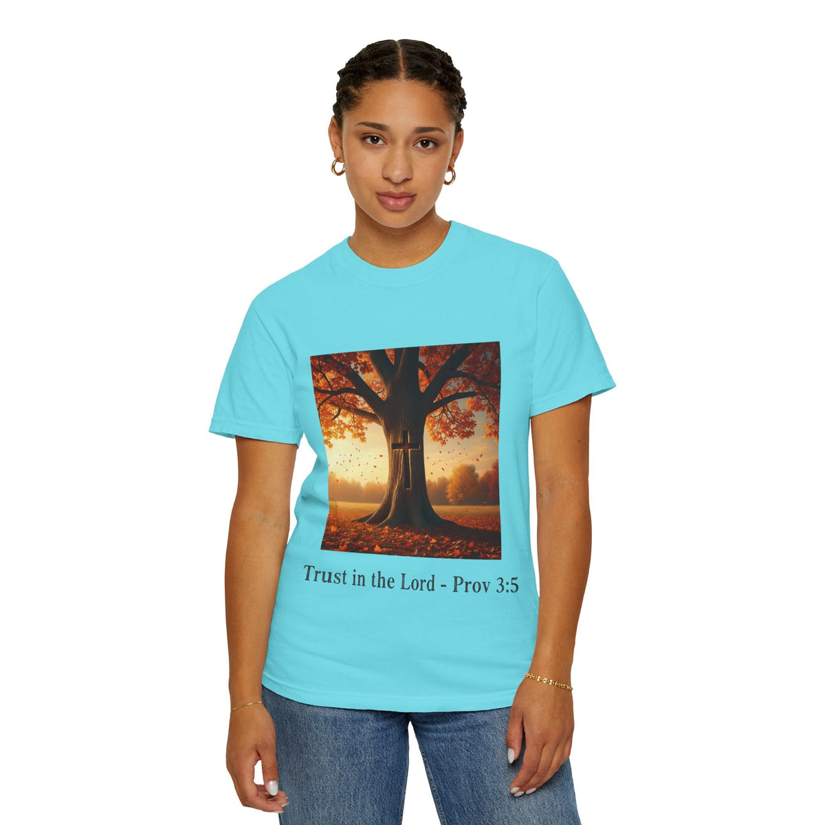 Trust in the Lord T-Shirt – Autumn Tree Christian Tee with Proverbs 3:5 Printify