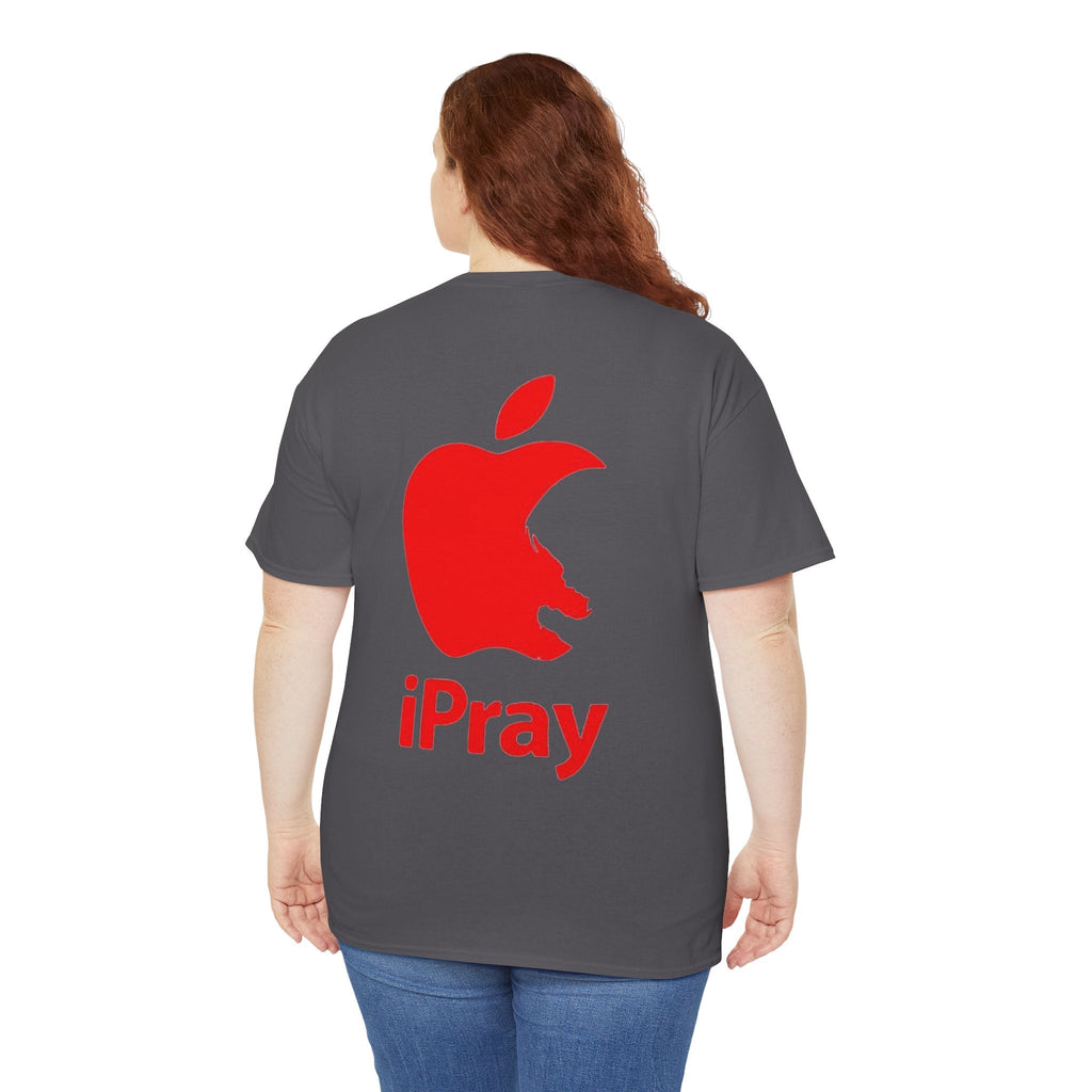 iPray Apple Logo Tee — Funny Christian T-Shirt (Minimal Red Apple Graphic) Printify