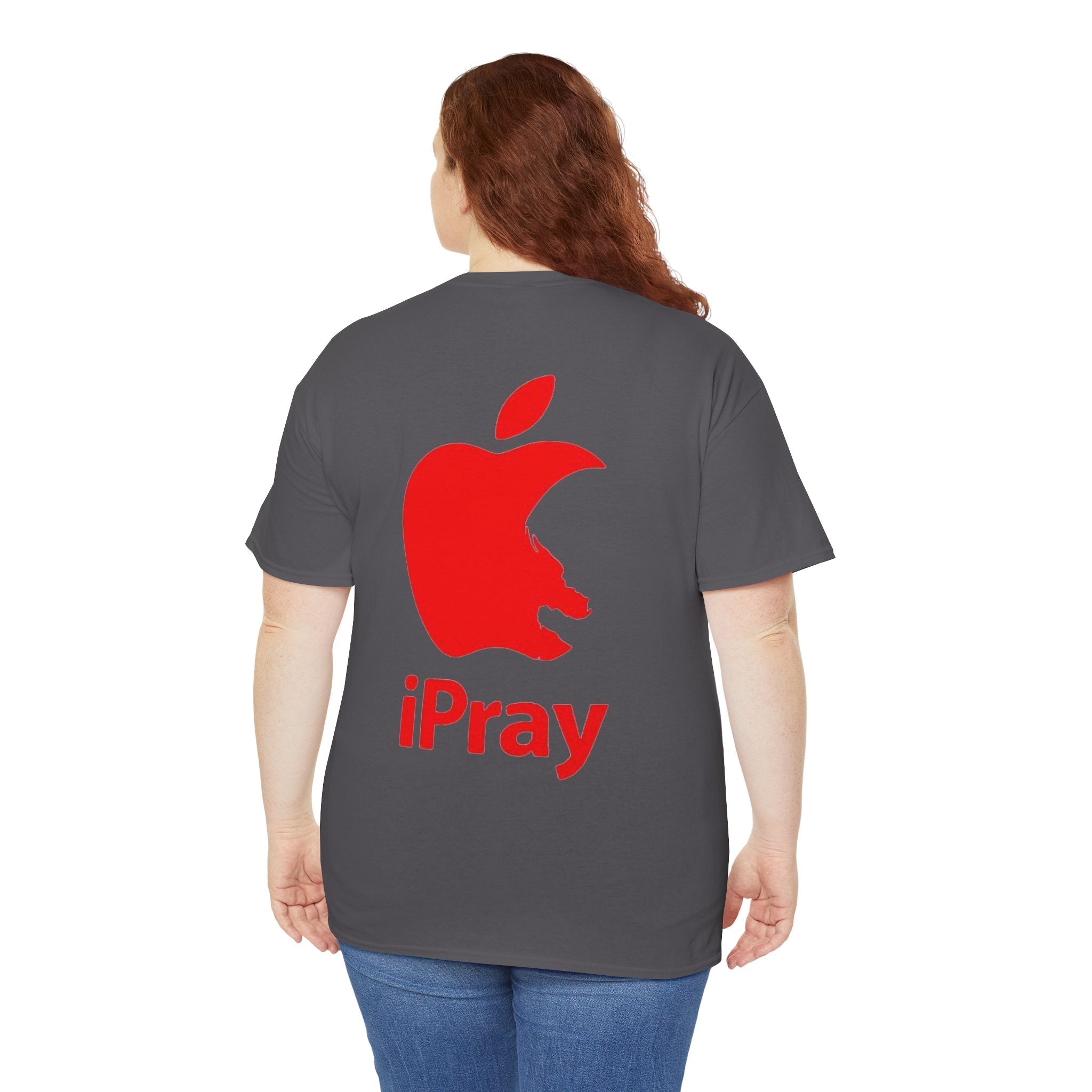 iPray Apple Logo Tee — Funny Christian T-Shirt (Minimal Red Apple Graphic) Printify