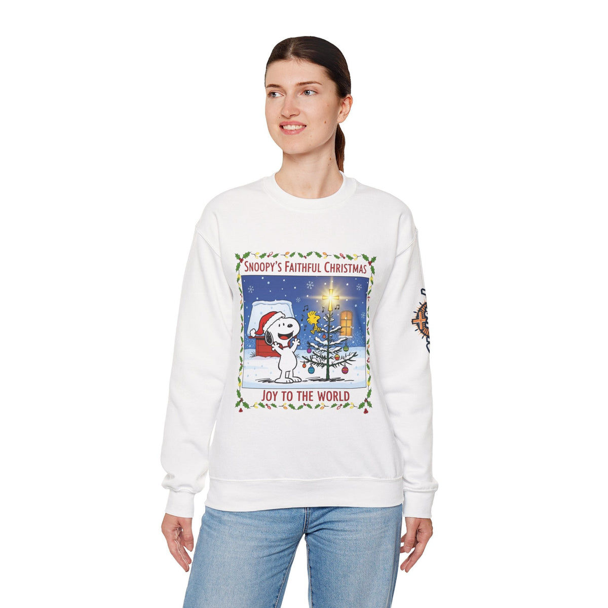 🎄 Faithful Christmas Friends – Christian Holiday Sweatshirt | Festive Tree & Cartoon Duo | Heartwarming Christmas Tee by Uplifted Gear Printify