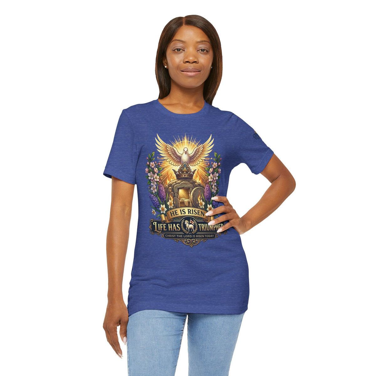 He Is Risen "Life Has Triumphed" T-Shirt — Easter Resurrection Christian Tee Printify