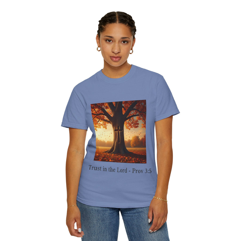 Trust in the Lord T-Shirt – Autumn Tree Christian Tee with Proverbs 3:5 Printify