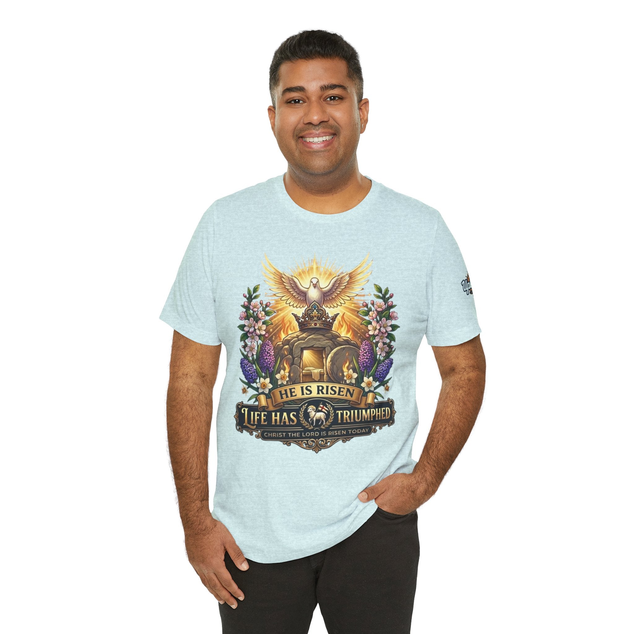 He Is Risen "Life Has Triumphed" T-Shirt — Easter Resurrection Christian Tee Printify
