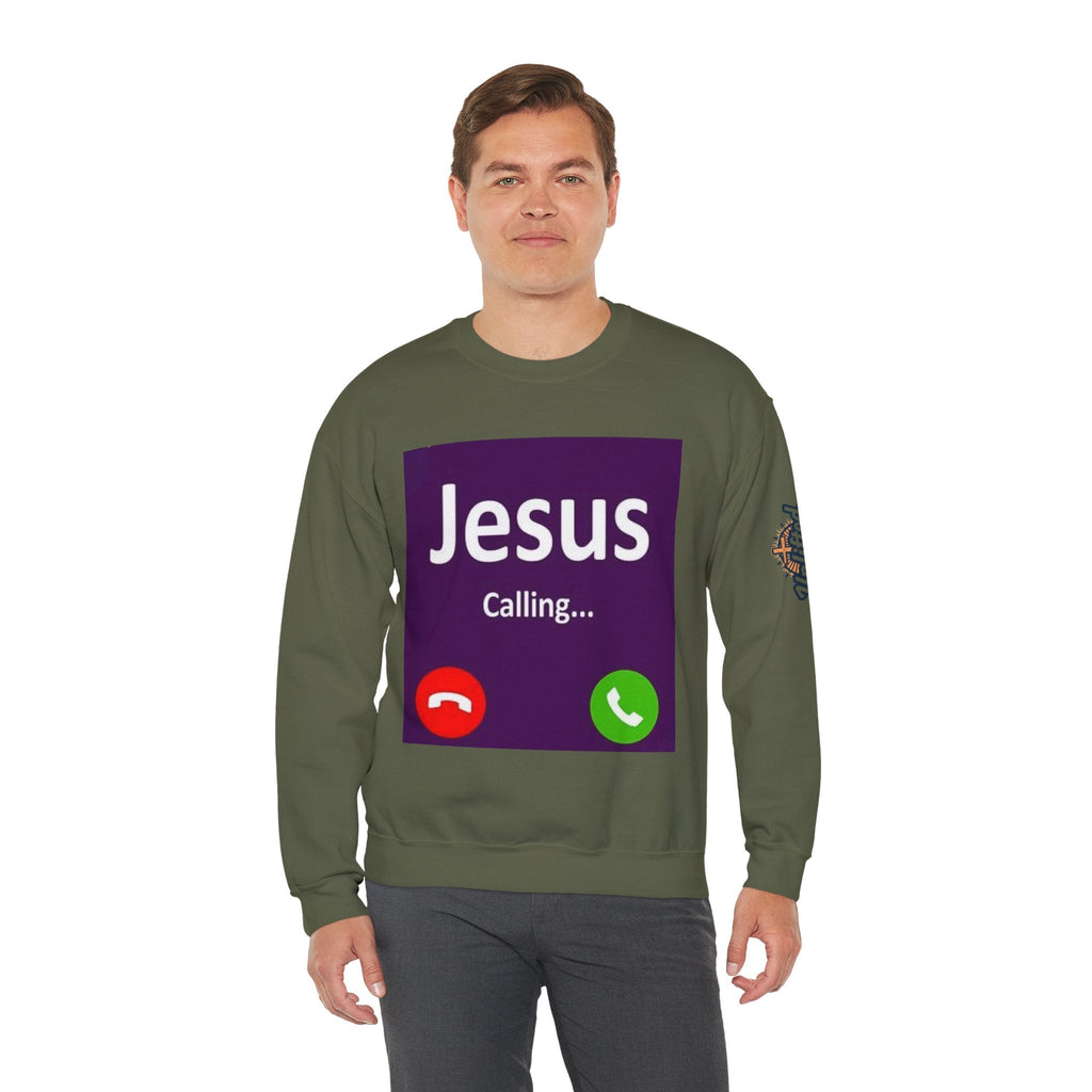 Jesus Calling Sweatshirt – Funny Cell Phone Screen Christian Sweatshirt for Divine Connection & Faith Humor Printify