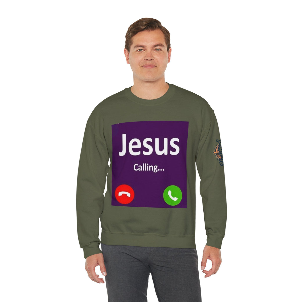 Jesus Calling Sweatshirt – Funny Cell Phone Screen Christian Sweatshirt for Divine Connection & Faith Humor Printify