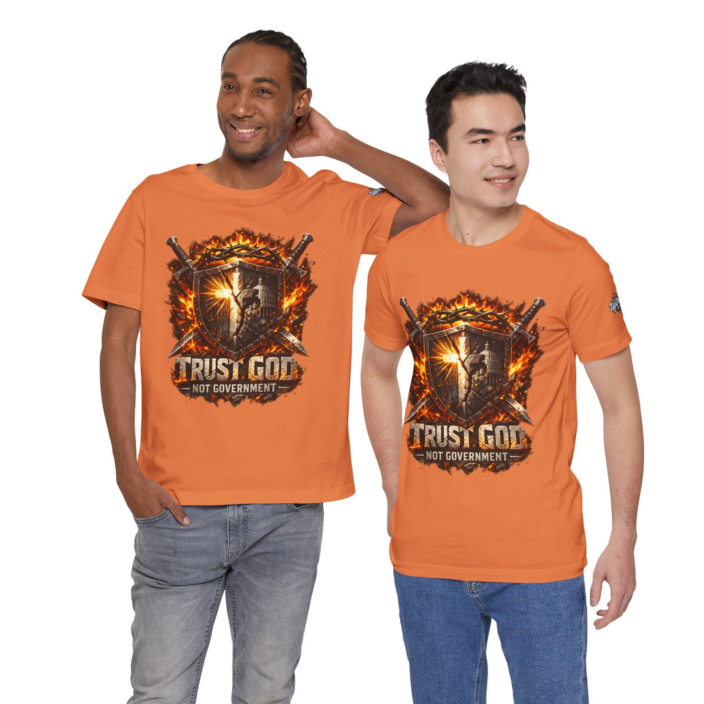 Trust God Not Government Shield Tee — Patriotic Christian Faith T-Shirt Printify