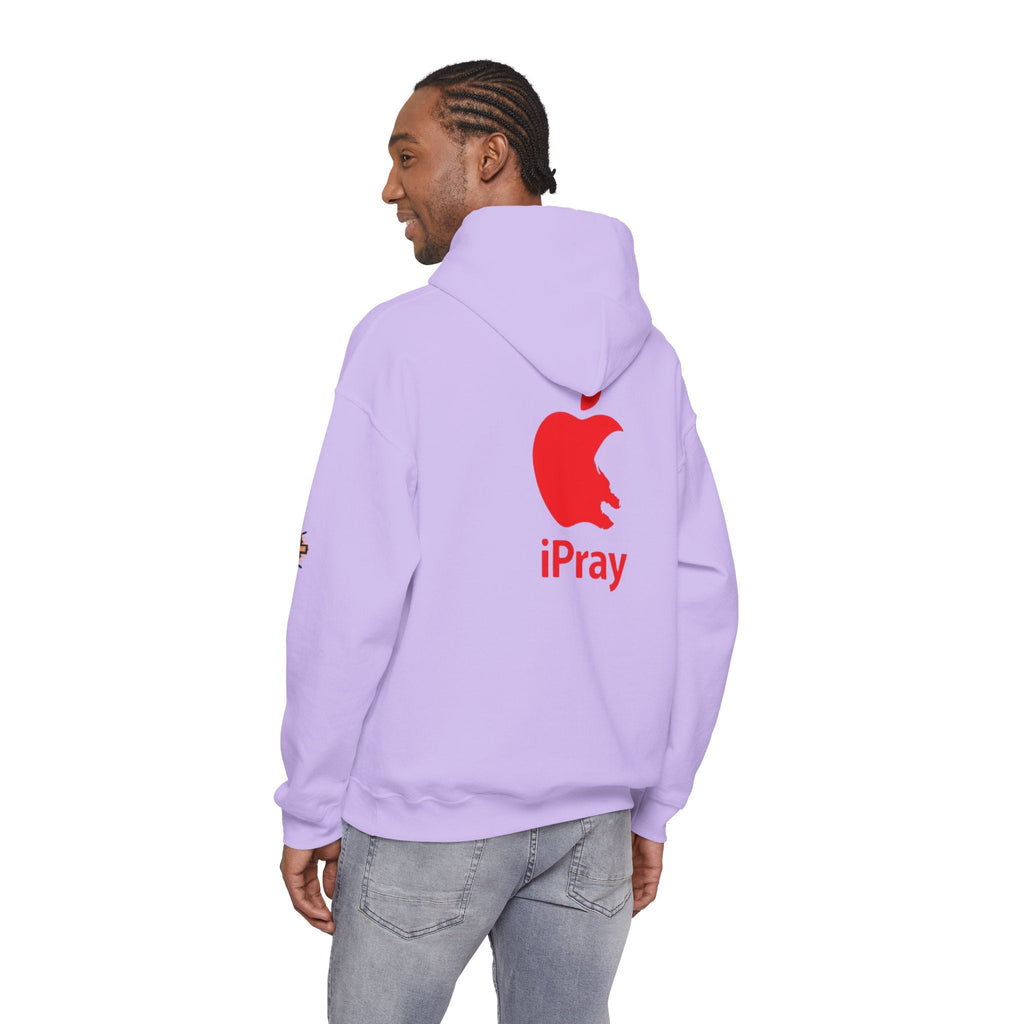 iPray Apple Logo Hoodie — Funny Christian Hoodie (Minimal Red Apple Graphic) Printify