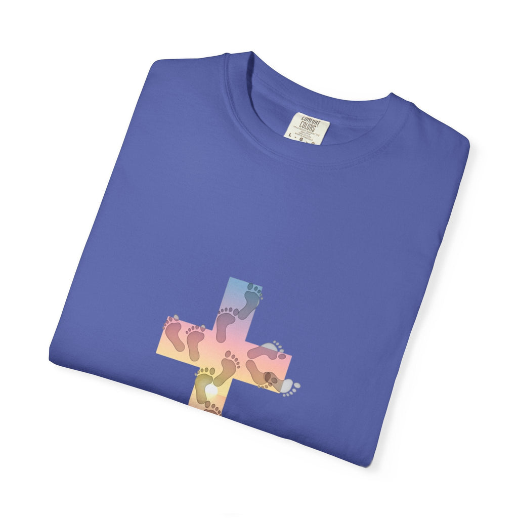 Walk by Faith T-Shirt – Cross & Footprints Christian Tee for Bold Believers Printify