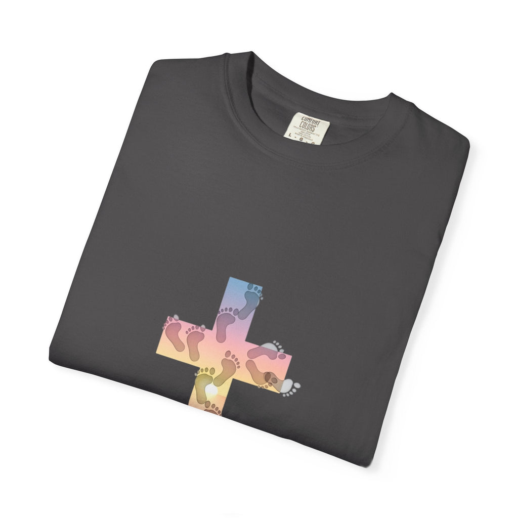 Walk by Faith T-Shirt – Cross & Footprints Christian Tee for Bold Believers Printify
